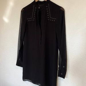 Diesel Black Gold sheer sleeve studded collar mini dress